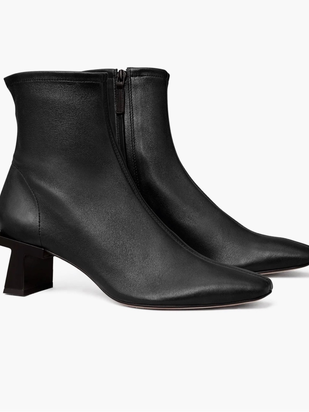 Tory Burch Block T-Heel Ankle Boots Black Leather Square Toe Size 10